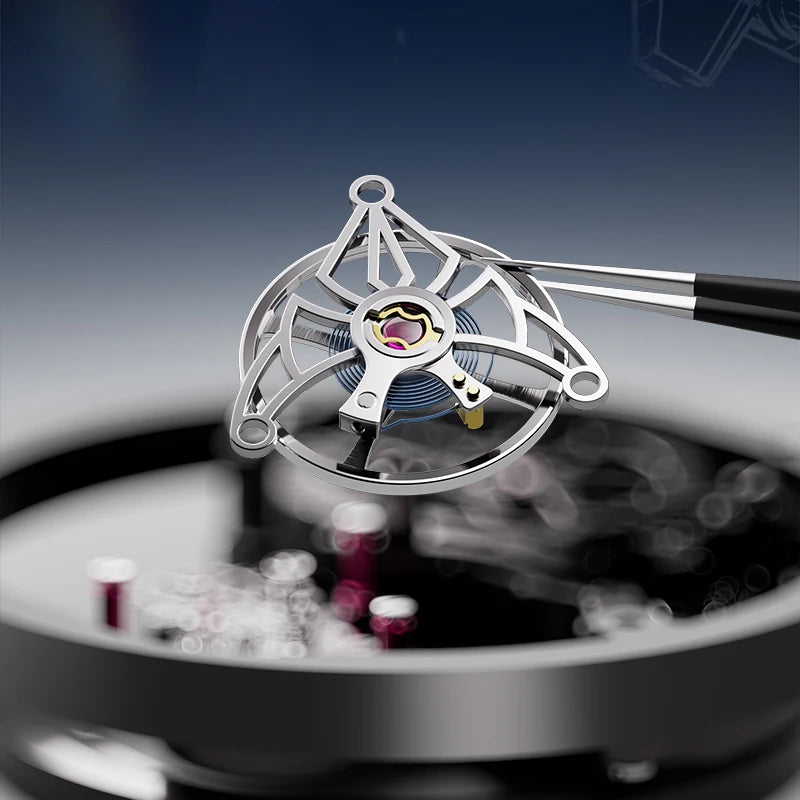 BONEST GATTI Luxury Skeleton Tourbillon Watch for Men K9 Crystal Case with Rainbow Bezel Automatic Mechanical Wristwatch