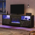 70 in. Black Marble LED TV Stand Fits TV's Up to 75 in. Entertainment Center with Fireplace and Cabinets