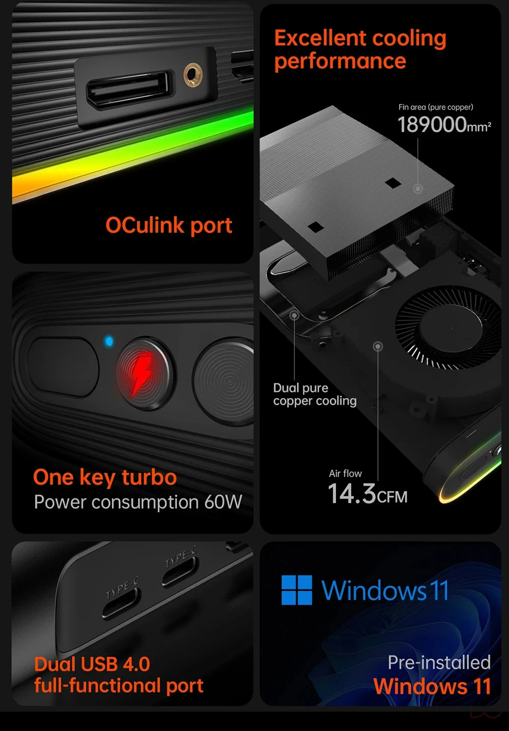 OneX M1 Mini PC Intel Ultra 9 185H Pocket Gaming Desktop Windows 11 RGB WiFi BT Office Home HTPC Portable Small Computer Host