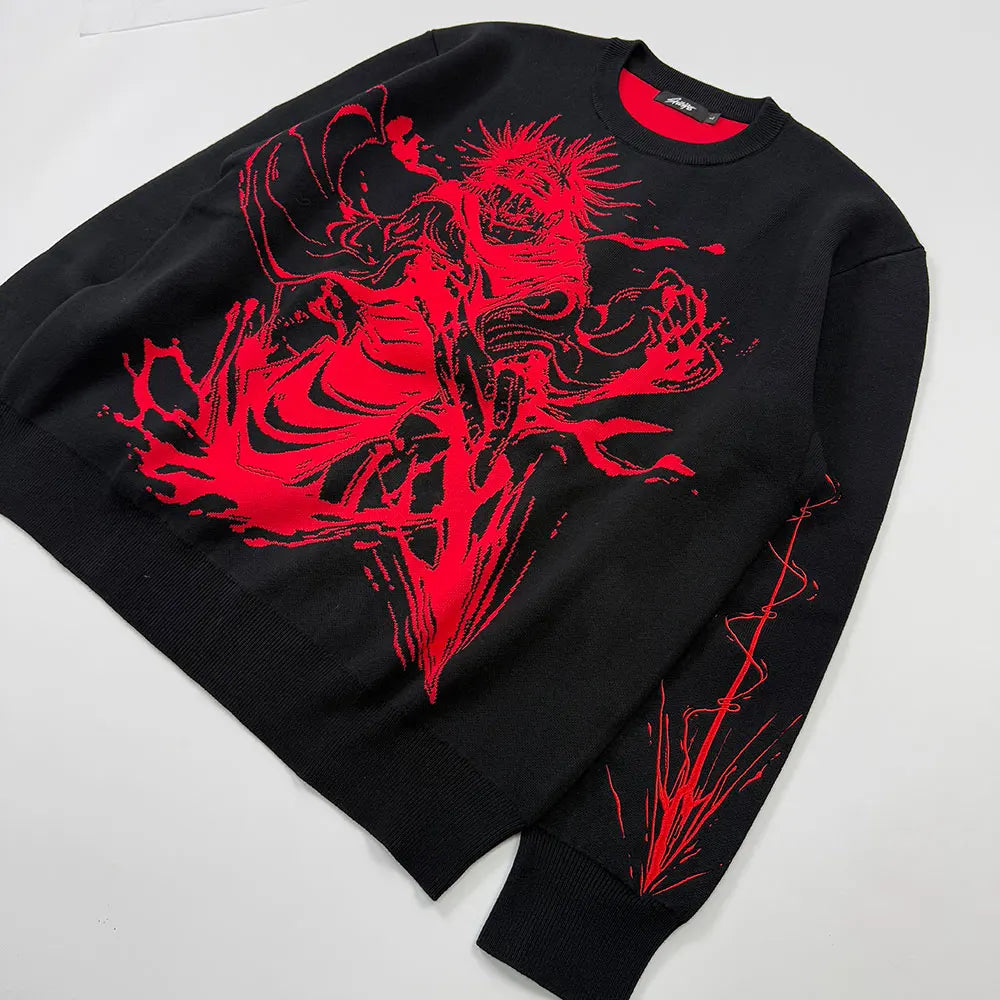 Heavyweight Anime Character Y2K Style Oversized Knitted Sweater Couple Loose Autumn Winter Overhead Knitted Pullover