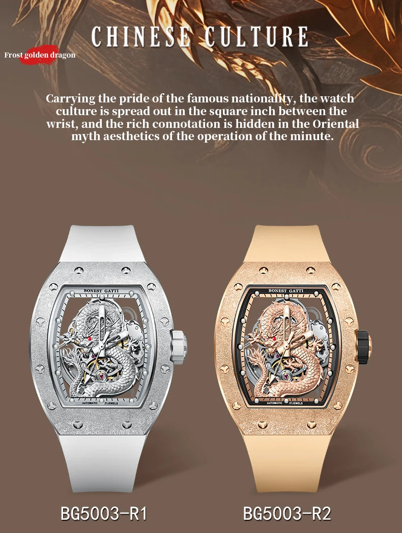 Bonest Gatti New Dragon Wrist Watch New Stainless Steel Case Luxury Fashion Business Watches for Men