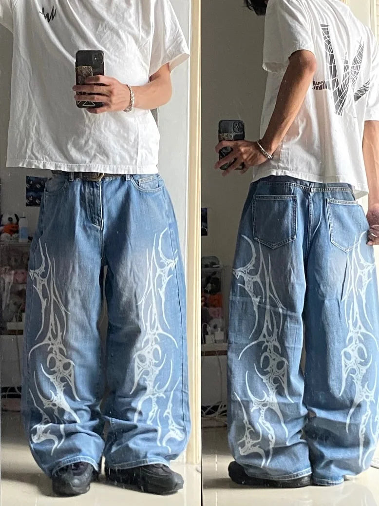 y2k gothic printing black baggy jeans harajuku trend men and women hip hop fashion casual Joker couple Wide-leg pants streetwear