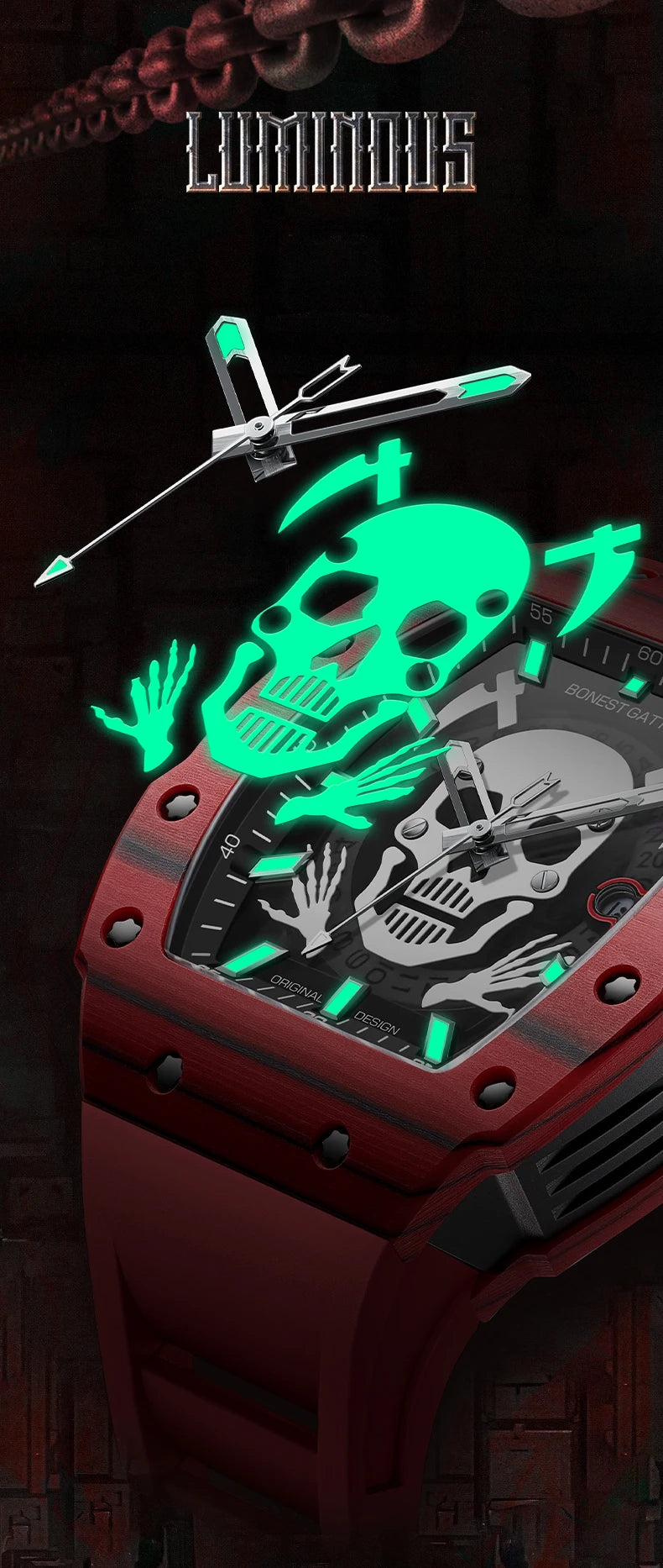BONEST GATTI Watch for Men Man Automatic Watch Barrel Skeleton Carbon Fiber Men Skeleton Fashion Sports Style Man Watches
