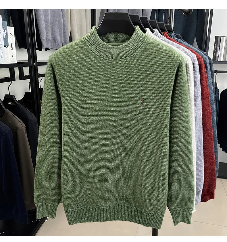 High end brand men's round neck sweater letters cartoon embroidery comfort casual knitted pullover fashion luxurious golf top