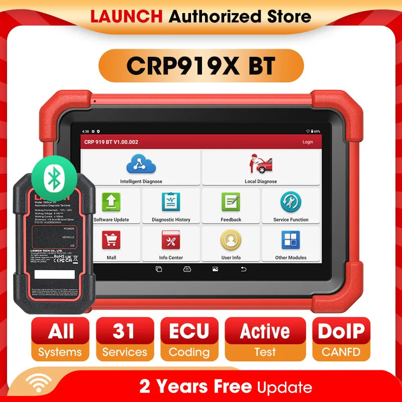New LAUNCH X431 CRP919XBT OBD2 Scanner Automotive Diagnostic Tools Car CANFD DOIP ECU Coding Professional Scan Free Shipping