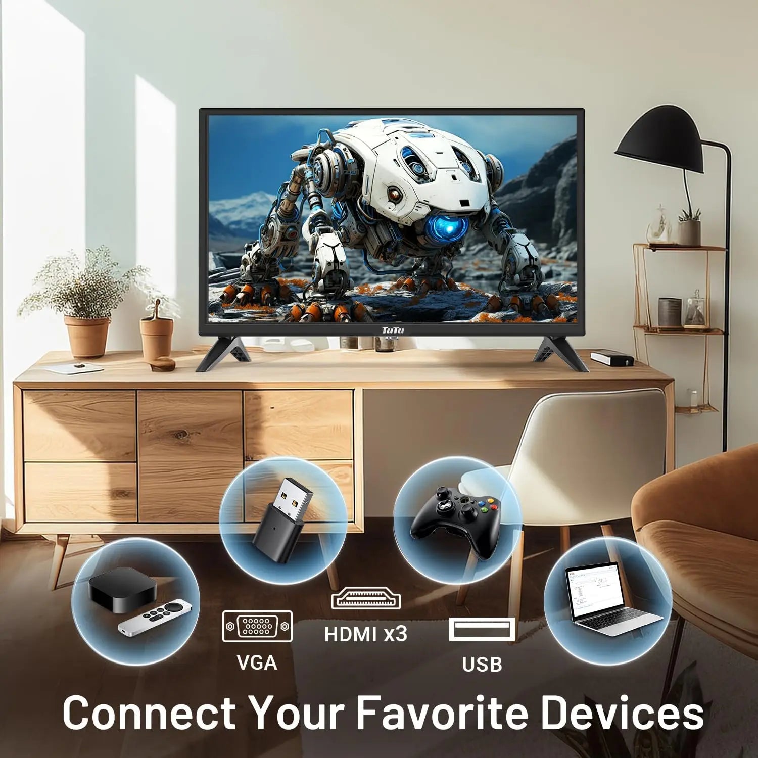 24 Inch TV with DVD Player Built-in, 720P HD LED Small Flat Screen TV with 3 HDMI, USB, Optical VGA, Non-Smart TV or Monitor