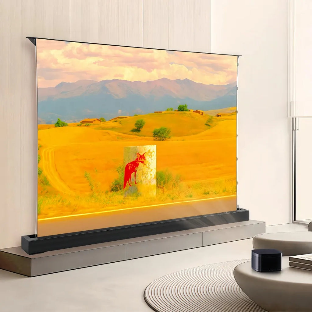 Motorized Fresnel ALR Floor Rising Projector Screen for Standard/Long Throw Projector, 8K Floor Stand Screen for Home Theater
