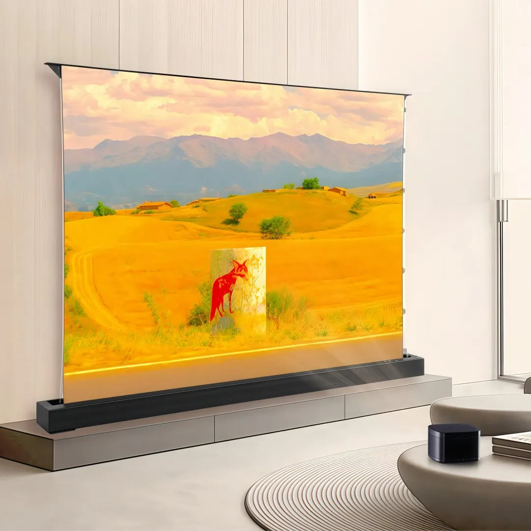 Motorized Fresnel ALR Floor Rising Projector Screen for Standard/Long Throw Projector, 8K Floor Stand Screen for Home Theater