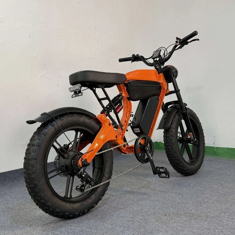 SXLL Electric Hybrid Bike Vintage Off-Road Ebike 750W Full Suspension Moped Electric Off-Road Bike