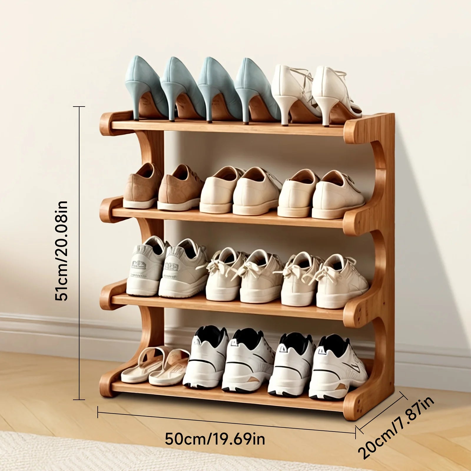 Multi-Tier Shoe Storage Rack, Compact Space-Saving Easy Assembly, Square Shelves for Entryway Dorms Apartments Home Desk Drawer
