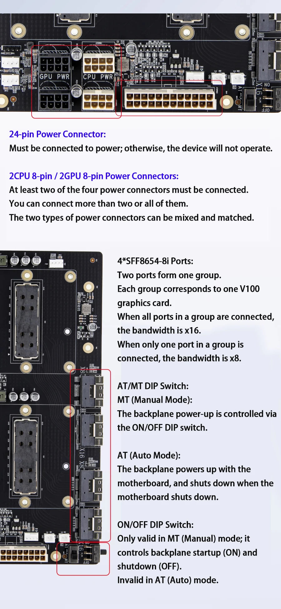 SXM2 for NVIDIA V100 GPU Adapter Board Card NVLink 300G 4-Port 4‑Way / Dual-Card Dual-Channel Pass-Through Expansion Backplane