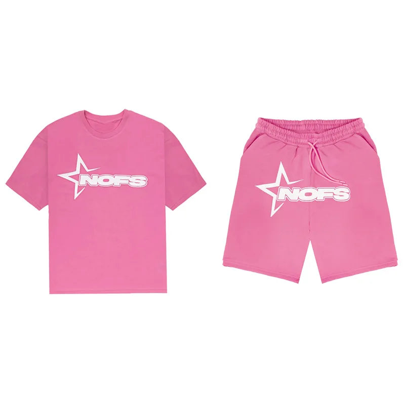 Men New Fashion Letter Graphics T-shirt Hip-hop Punk Summer Short Sleeve American Street Tops Shorts Set Y2K 2024 Men's Clothing