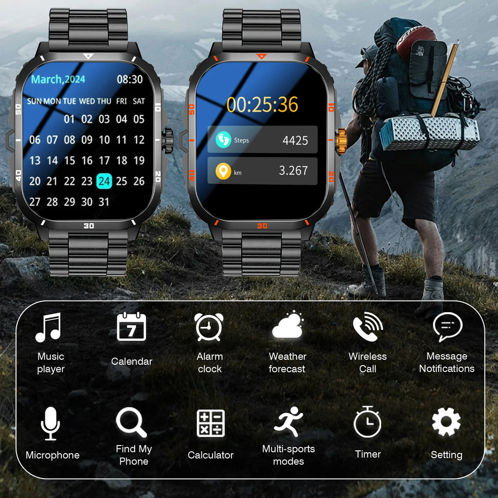 Smart watch, full touchscreen sports watch, Bluetooth calling, with flashlight, unisex, compatible with Android and iPhone.