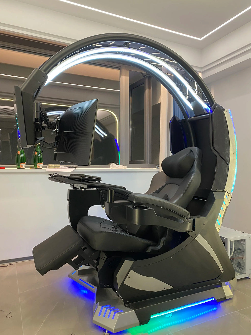 Custom Support 2 Screens Super Dream Pod Zero Gravity Recline Tilting PC Gaming Racing Chair Gaming Cockpit