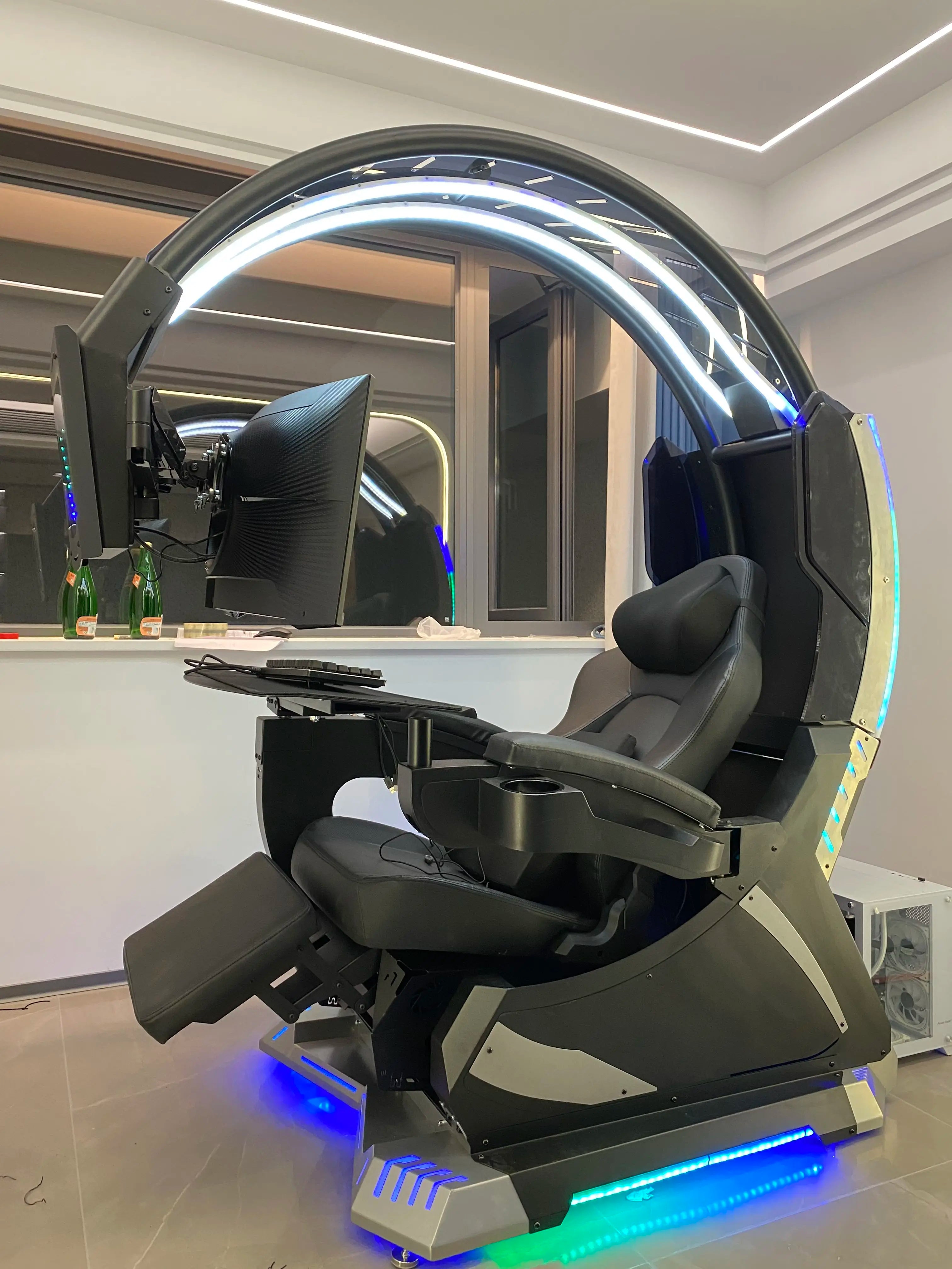 Custom Support 2 Screens Super Dream Pod Zero Gravity Recline Tilting PC Gaming Racing Chair Gaming Cockpit