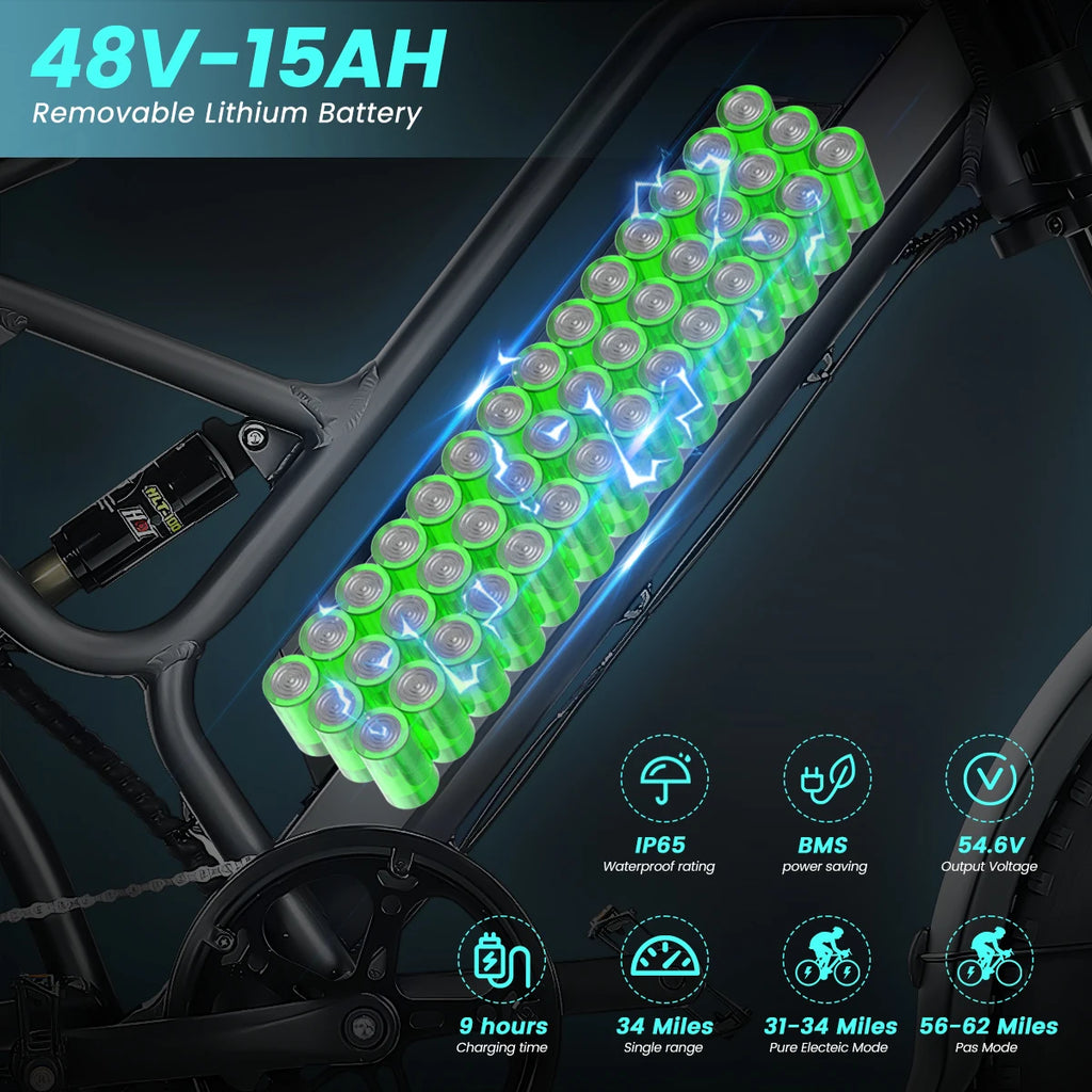 Mountain Bike Electric 48V Fat Tire E-bike Lithium Battery Hybrid