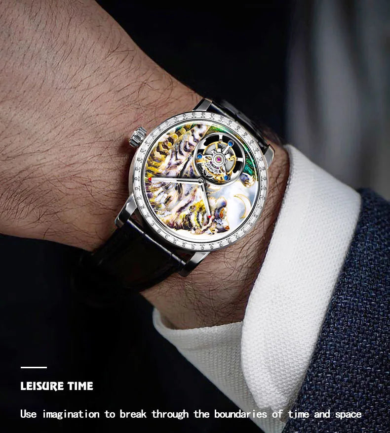 Haofa Flying Tourbillon Mechanical Man Watch 2261 Sapphire Automatic Tourbillon Men Watches Intangible Heritage Enamel Oriental