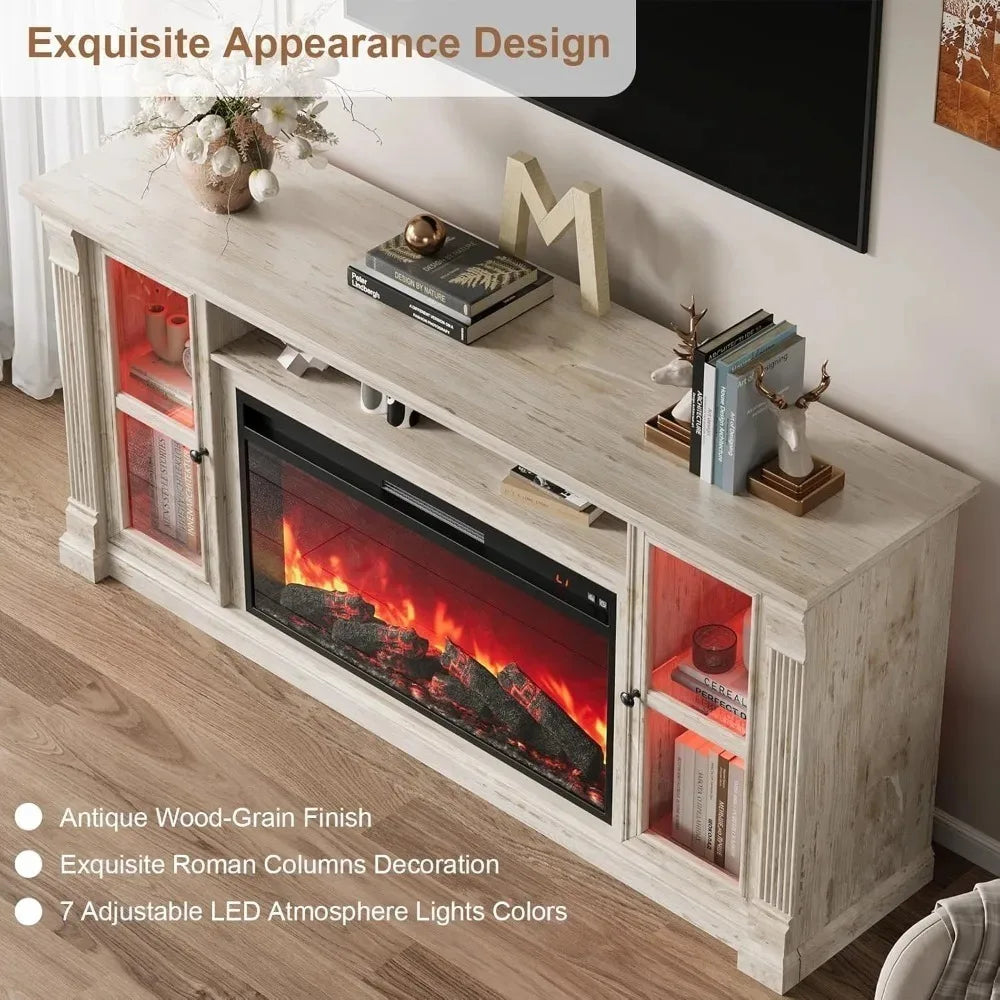 Farmhouse Style Highboy Entertainment Center TV Stand for up to 80'' TVs 70'' Modern with 36'' Electric Fireplace And，Customized