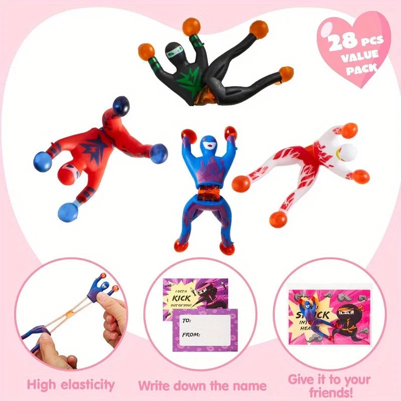 JOYFY 30 Pcs Valentines Day Sticky Wall Climbing Men Ninja with Gifts Cards Stress Relief Toys for Kids Valentines Party Favor