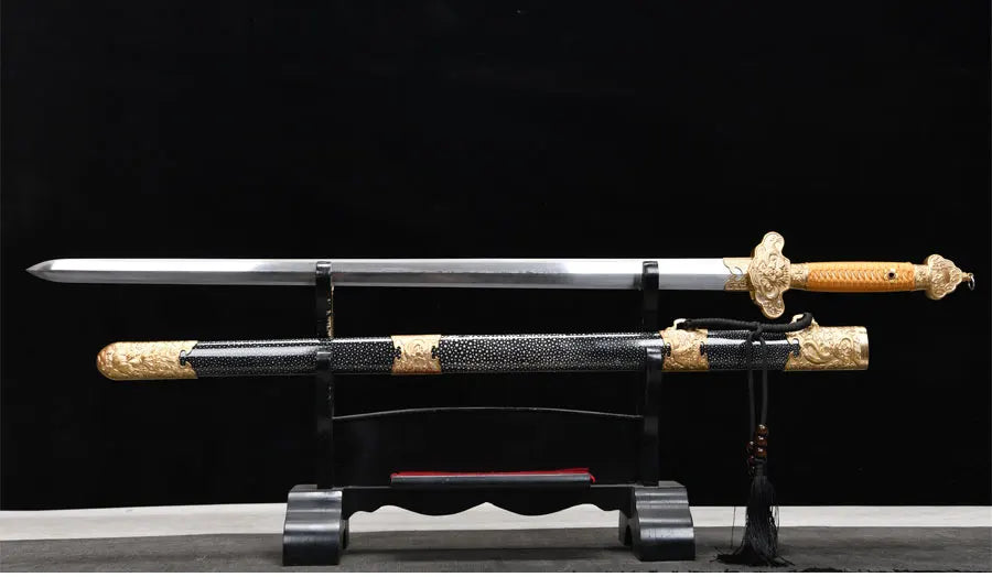 Premium Chinese Han Sword Folded Steel Damascus Blade Sharp Real Full Size Rayskin Scabbard Ready Battle Kongfu Dragon Katanas