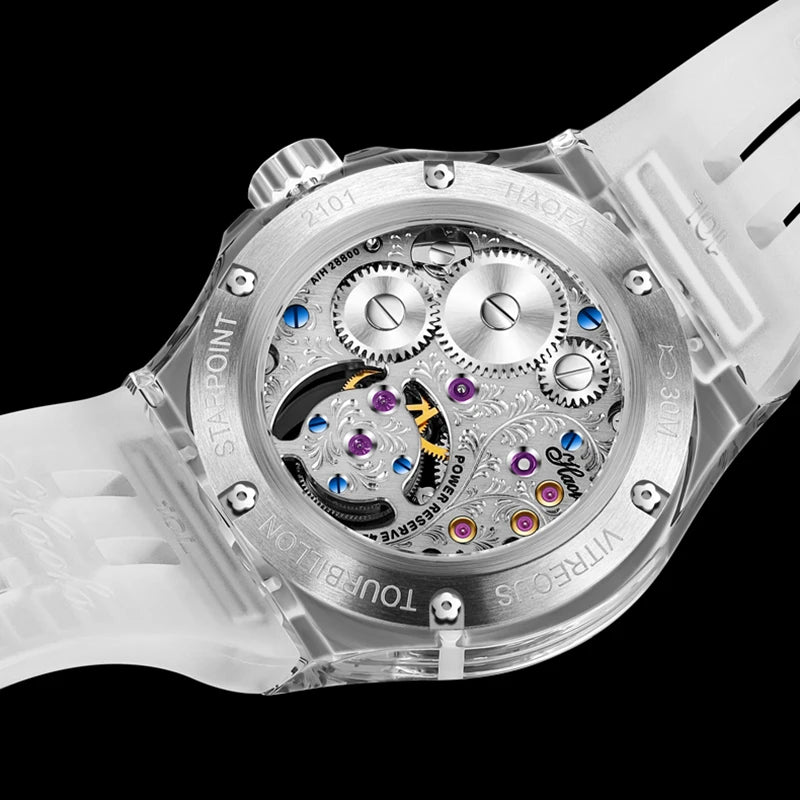 Haofa GMT Tourbillon Man Watch 2101 Luxury Rainbow Crystal Day And Night Manual Tourbillon Mechanical Men Watches Sapphire