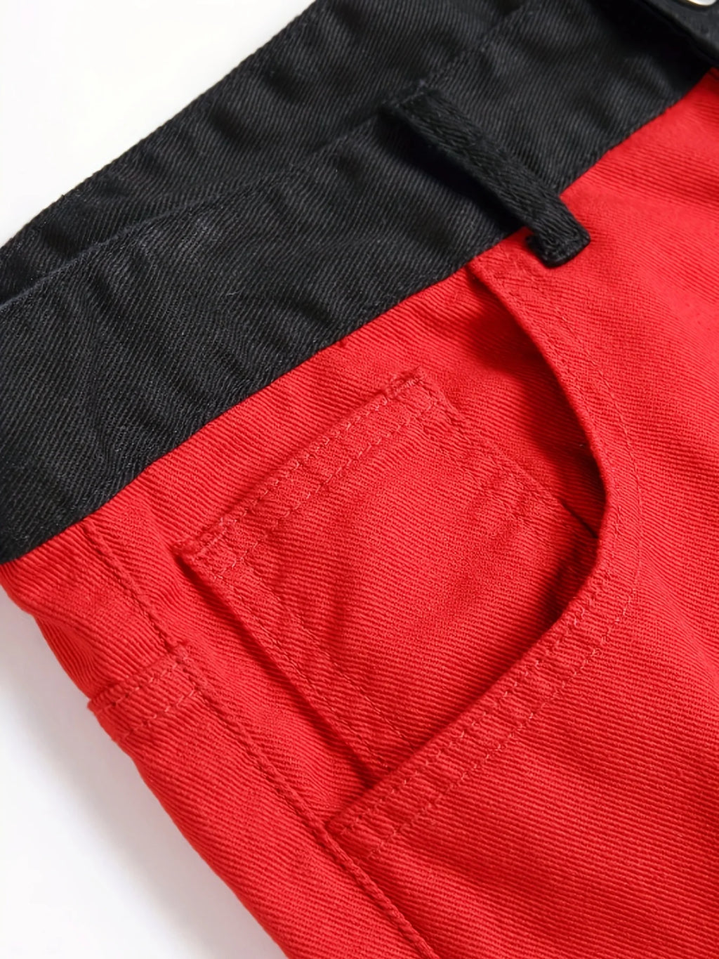 Men's spliced two tone trendy multi-color slim fit jeans