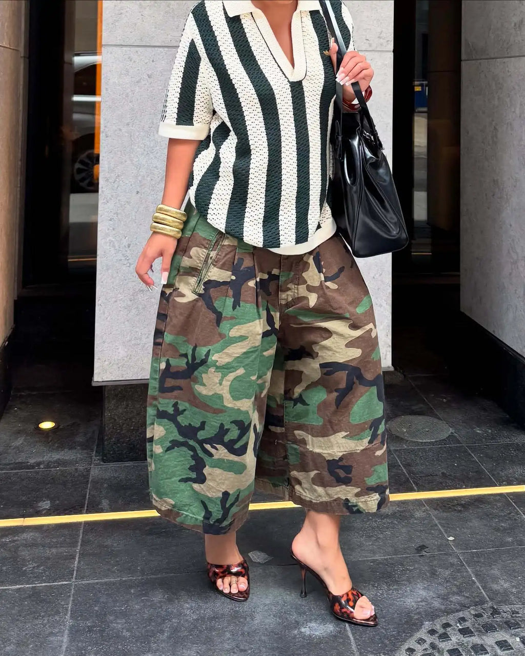 Women's Camouflage Wide Leg Pants Loose Casual High Waist Vintage Pockets Cropped Pants 2025 Fashion Harajuku Capris