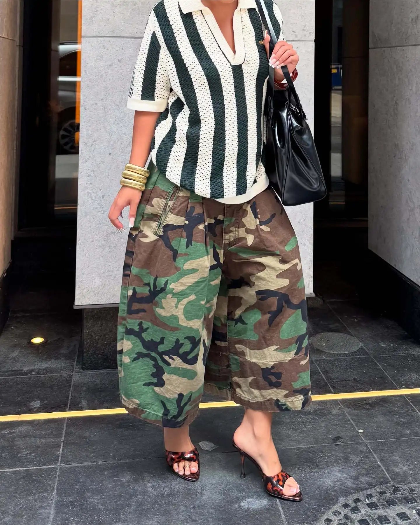 Women's Camouflage Wide Leg Pants Loose Casual High Waist Vintage Pockets Cropped Pants 2025 Fashion Harajuku Capris