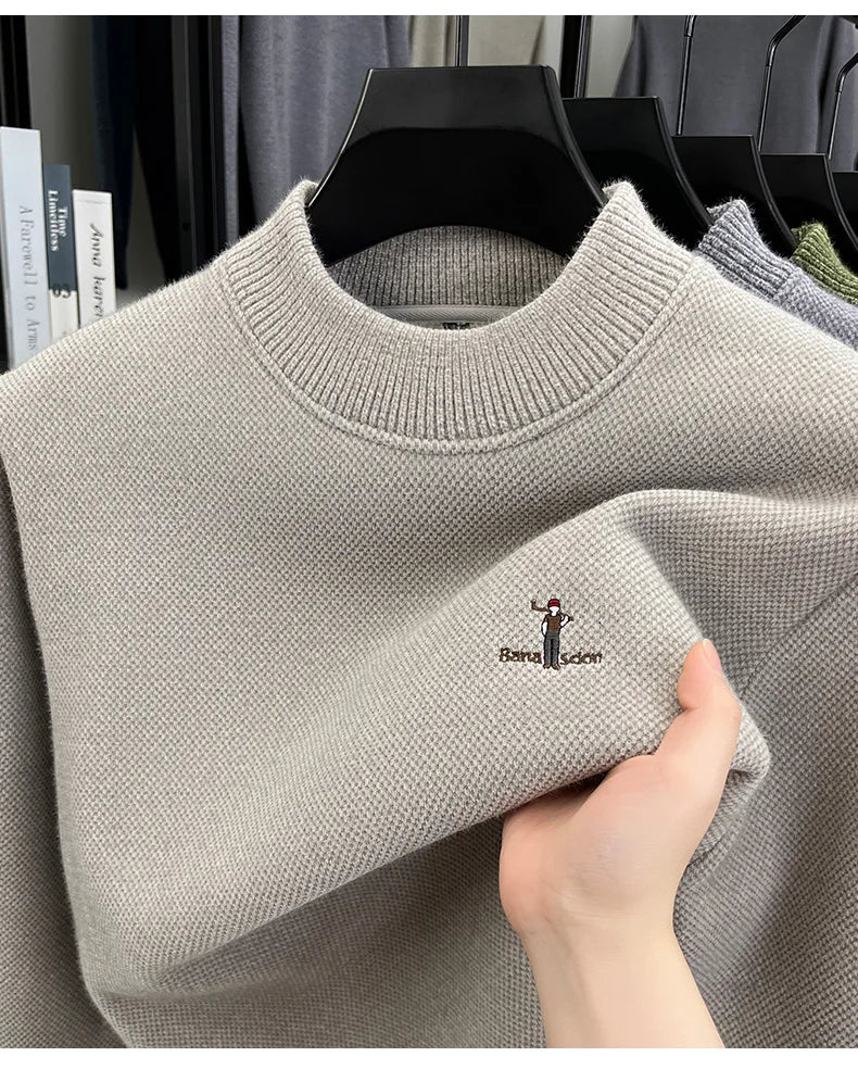 High end brand men's round neck sweater letters cartoon embroidery comfort casual knitted pullover fashion luxurious golf top