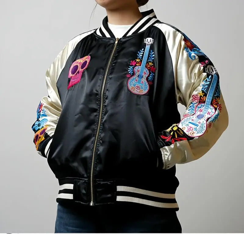 Premium Sukajan Hamahiga Full Embroidery Patchwork Jacket Outerwear Color Block Youth Trend Standard Fit Long Sleeve Zipper C...