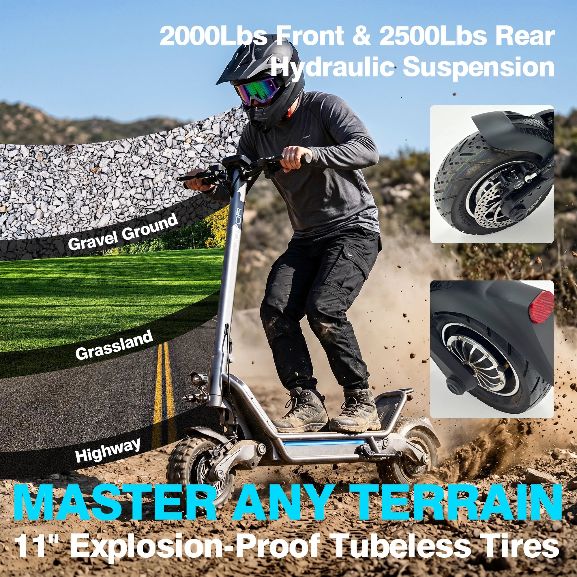 JOYOR E6-S 3200W Electric Scooter 60V 31.5Ah 50MPH 62Miles 11" Tire Dual Motor Hydraulic Foldable Adult NFC OffRoad US Warehouse
