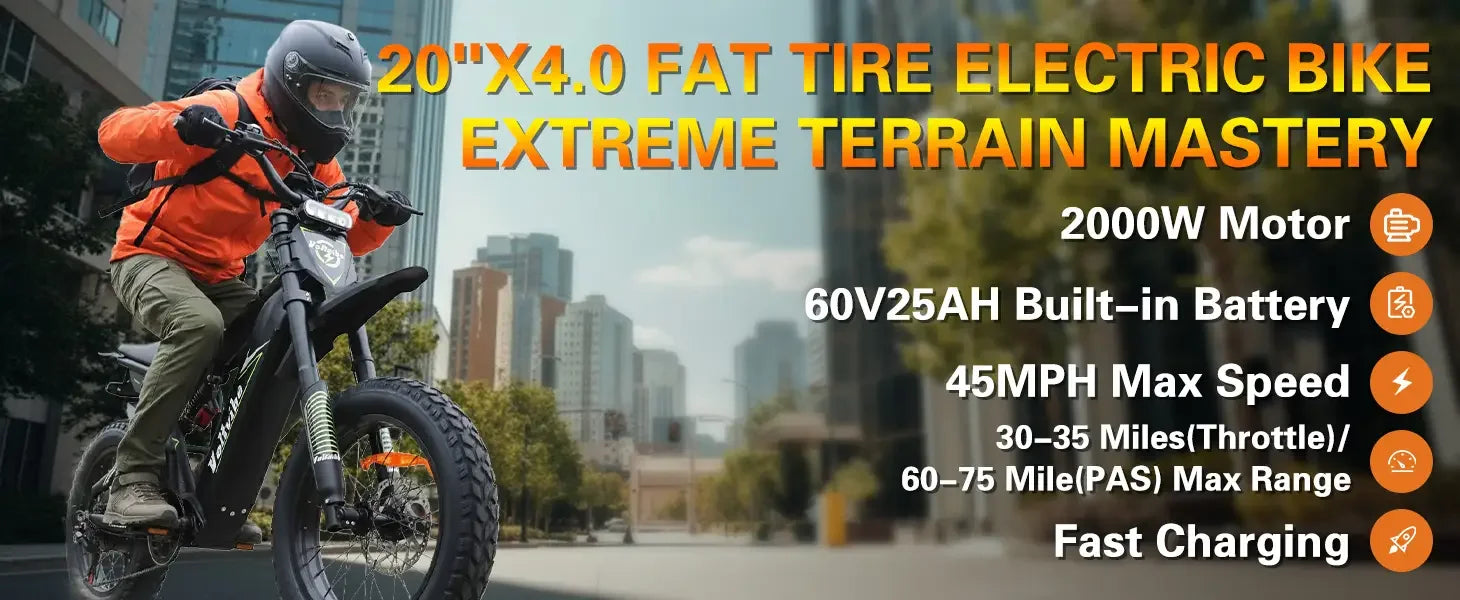 BAOLUJIE M2 Electric Bike Adults Mountain Bike 60V 25AH 20" Tires Ebike 2000W High-speed Motor Max Speed 45MPH【1 Year Warranty】