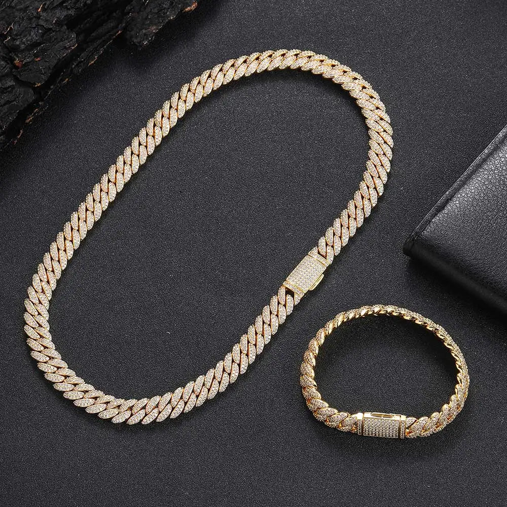 10mm Hip Hop Cubic Zircon CZ Iced Out Bubbles Cuban Link Chain Necklace For Men Women Jewelry Birthday Gift