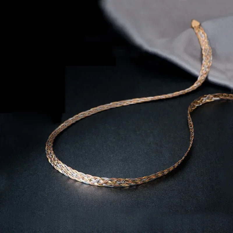 Necklace For Women Men Unisex 18K Pure Gold Weaving Chain Flat wide chain Knitted Chains Necklace Choker Vintage Collares Mujer