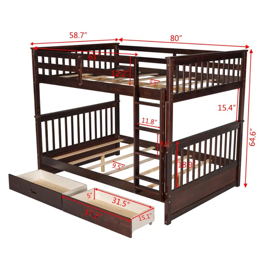 Full-Over-Full Bunk Bed with Ladders and Two Storage Drawers Espresso (OLD SKU:LT000365AAP)
