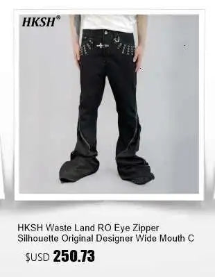 HKSH Men New RO High Street Double Line Zipper Cotton Jeans Casual Long Denim Flare Pants Personalized Streetwear Fashion HK3908