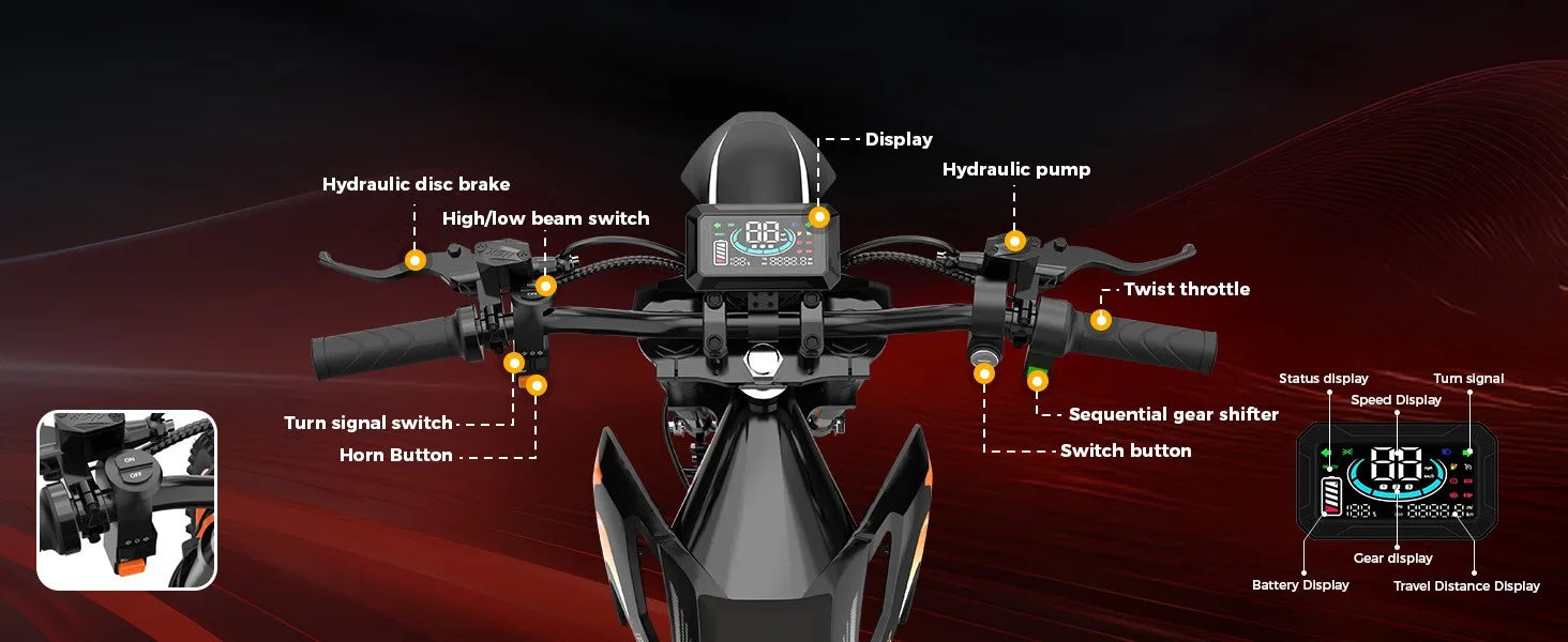 Fat E-Bike 60V 28Ah Off-Road E-Motorcycle 50 MPH 4000W Electric Dirt Bike US