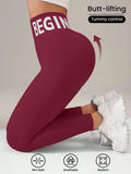 European and American Seamless Yoga Leggings with Waistband Lettering, Butt-Lifting, Quick-Dry Women's Breathable Tights for Pea