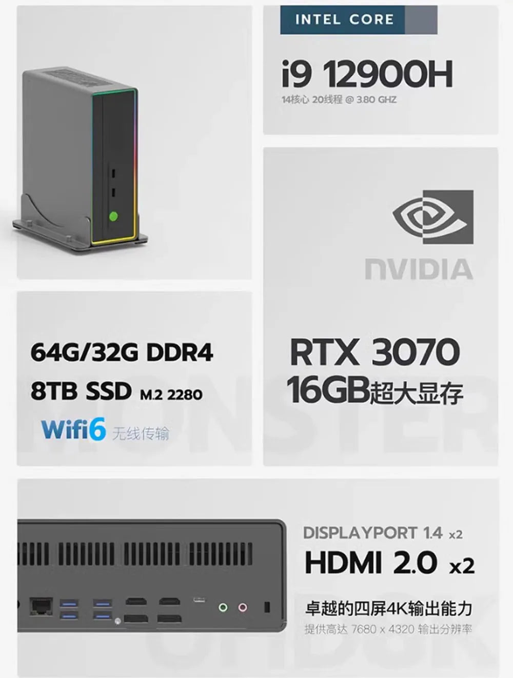 Super Deal Mini PC i9 Gamer Host NVIDIA RTX 3070 16G 3060 12G i9 12900H DDR4 2*NVMe Windows 11 Desktop Gaming Computer WiFi6 Nuc
