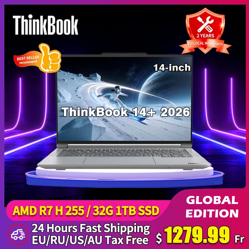 Lenovo ThinkBook 14+2026 Laptop Ryzen 7 H 255 32GB RAM 1TB SSD Graphics AMD Radeon 780M 14.5-inch 3K IPS LED 120Hz Screen