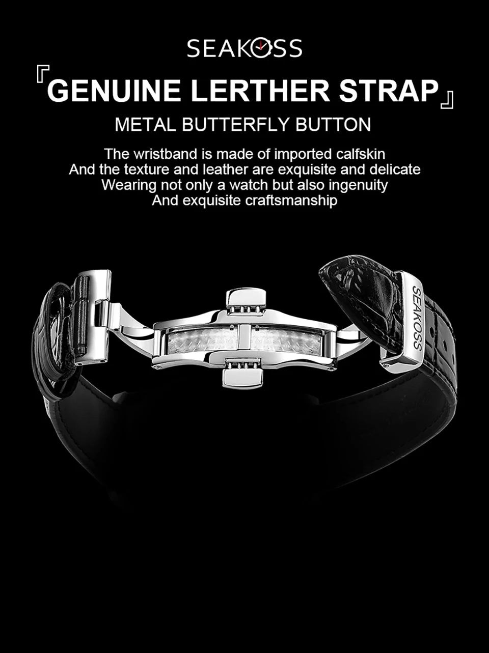 SEAKOSS Luxury Skeleton Men's Tourbillon Manual Mechanical Watches Double Tourbillon Luminous Hands Watch for Men Sapphire Glass
