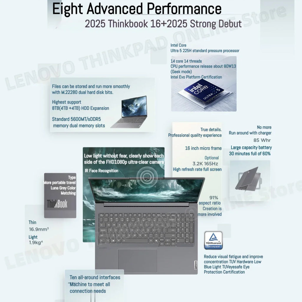 Lenovo ThinkBook 16+ Laptop U5 225H/U7 255H/U9 285H 32G+1TB 16'' 3.2K 165Hz
