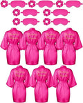 21 Pcs Women Birthday Party Robe Set Queen Squad Kimono Satin Bathrobes with Eye Mask and Scrunchie for Birthday