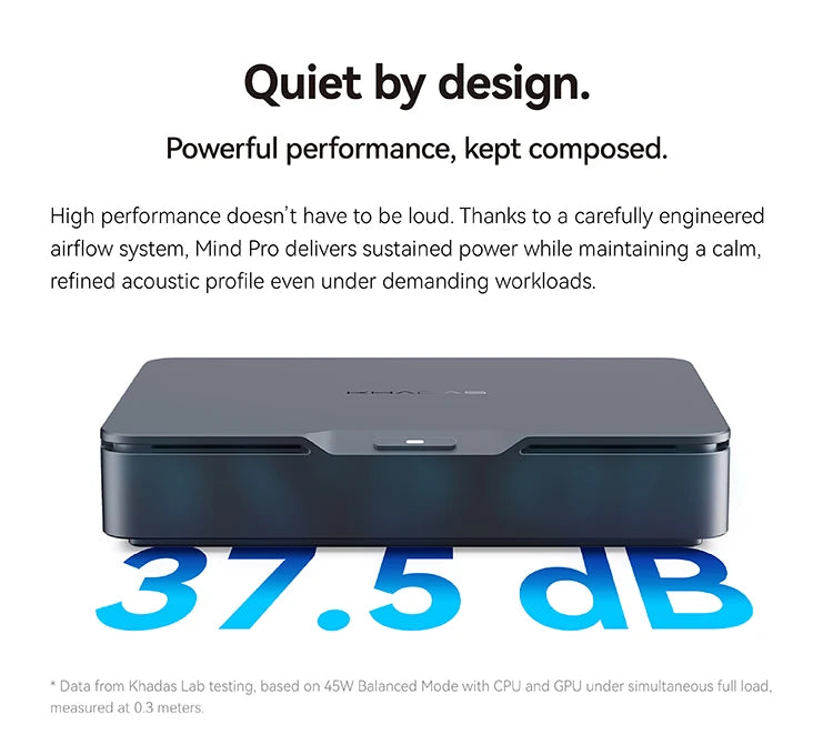 Khadas Mind Pro, AI Mini PC 180 TOPS, Intel Ultra X7 358H, Arc B390, 64GB+2TB, 7.98Wh Battery, Wi-Fi 7, BT 6.0, for Gaming/Offic