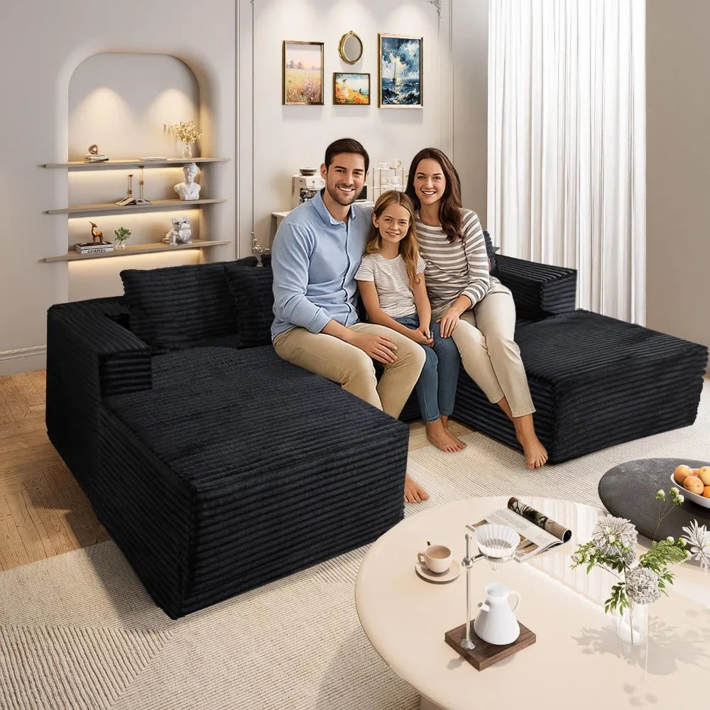 110" Modular Sectional Couch with 2 Movable Ottoman,3-Seater Boneless Cloud Sofa Couches for Living Room, U Shaped, Customized