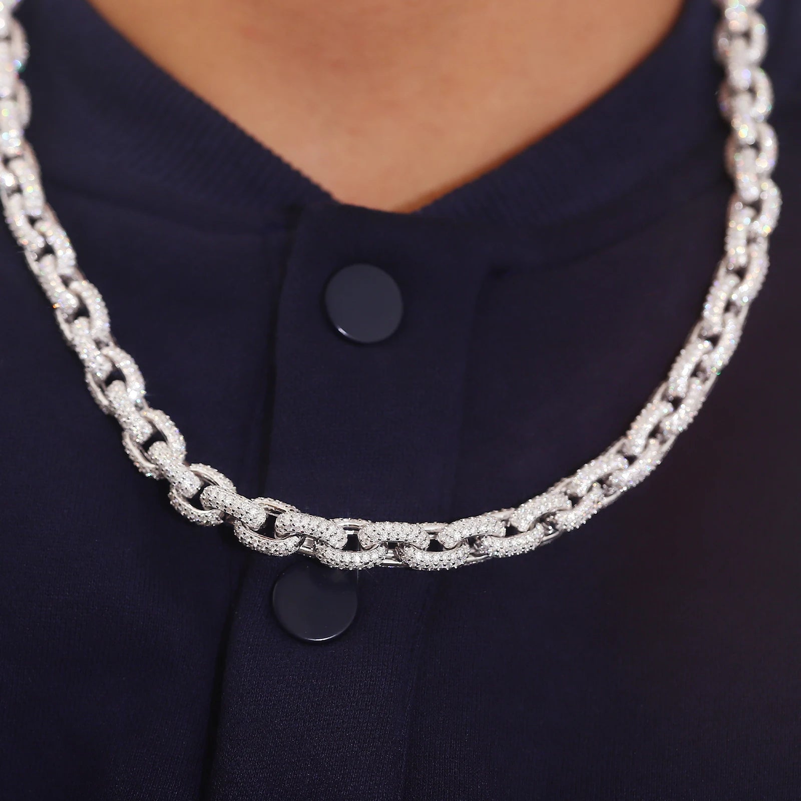 Provence Full Iced Cuban Chain DEF/VS lab diamonds set Silver Chains link Hip Hop Necklace for Men rapper Miami Street Custom