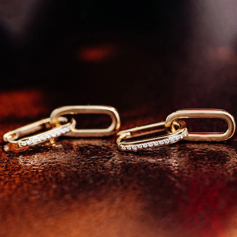 Provence Double Link Oval Hoop Earring 10K Gold DEF/VS Lab Diamonds Luxury Huggie Earrings for Women Men Personalized Custom