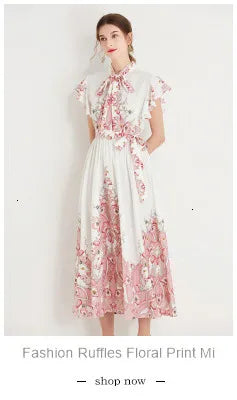 Women Casual Midi Shirt Dress Long Sleeve New Comings Fashion Design Cartoon Print Lady Streetwear Flower Vestidos Large Size