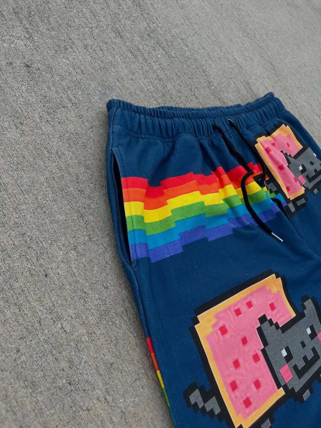 Rainbow Nyan Cat Pattern Y2K Loose and Versatile Wide Leg Pants American Street Dance Harajuku Style Elastic Men Jogging Pants
