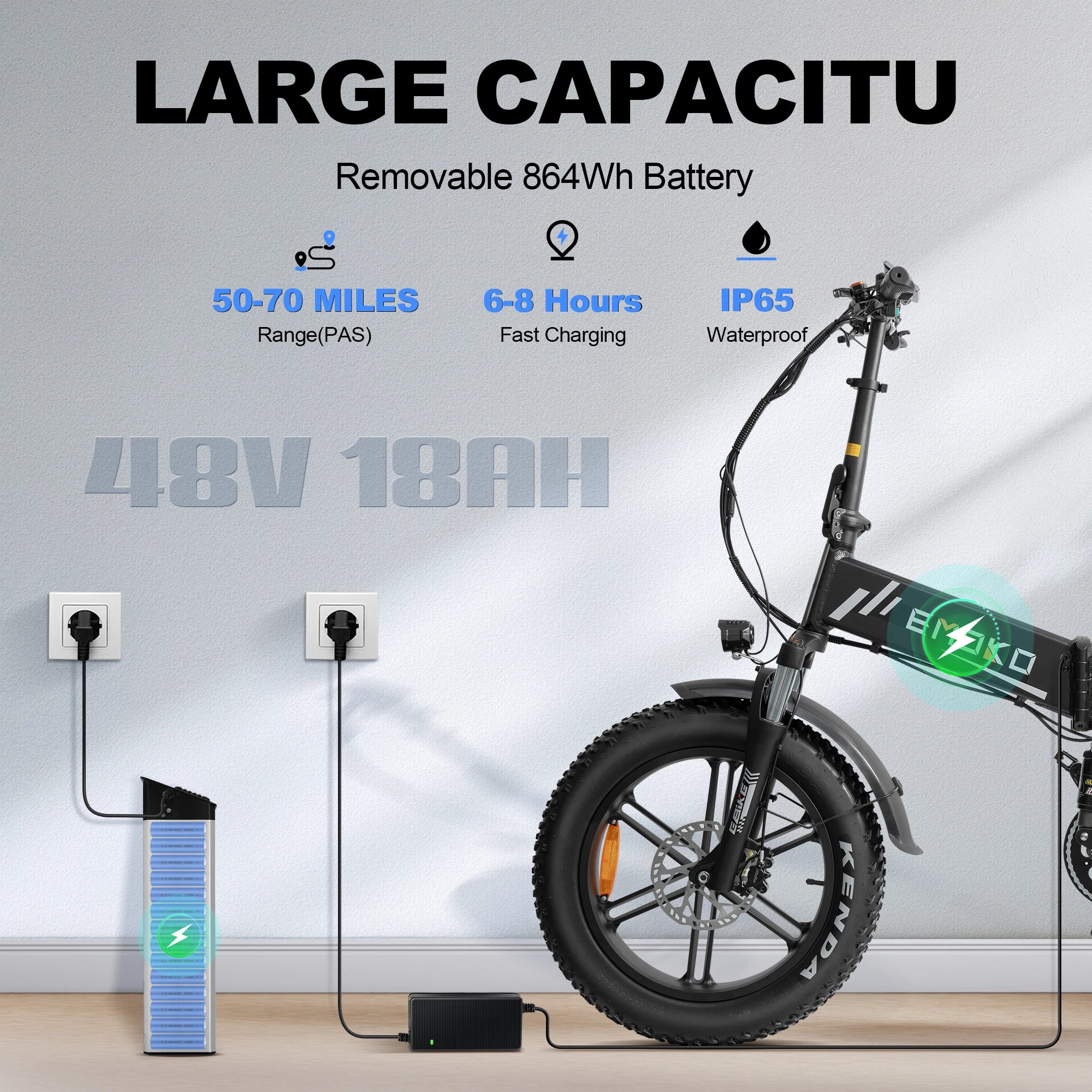 Electric bicycle EC20 1000W motor 48v18ah battery Hydraulic Brake E-Bike 20 inch tire snow beach Off-road riding Electric bike